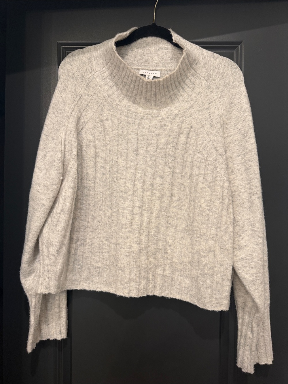 TopShop Women's Soft Ribbed Mock Neck Sweater in Light Gray